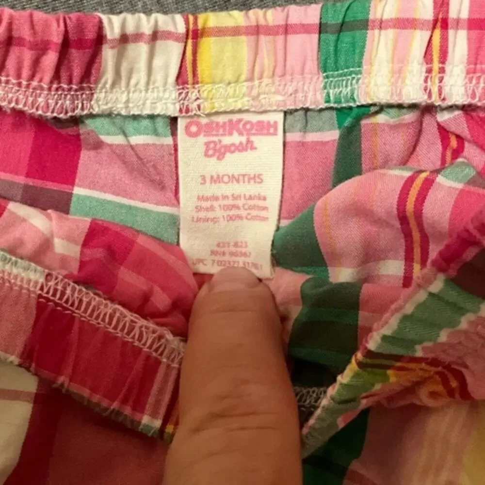 OshKosh B'gosh Girls 0-3 Months 2Pc Sleevless Dress Set Pink Green Plaid Ruffles